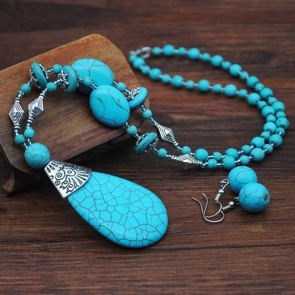3 Pieces Bohemian Turquoise Necklace for Women Western Jewelry Boho Turq… - Picture 7 of 7